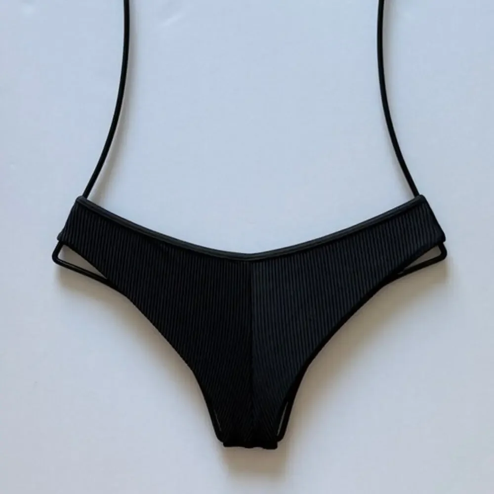 Frankies Bikinis Alana Ribbed Button Bikini Bottom - Black - XS - NWOT